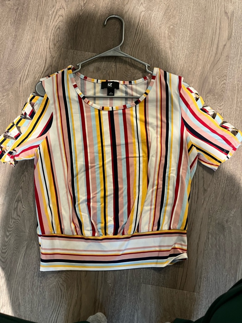Cargo Striped Short Sleeve Blouse — Yellow, Pink & Blue
